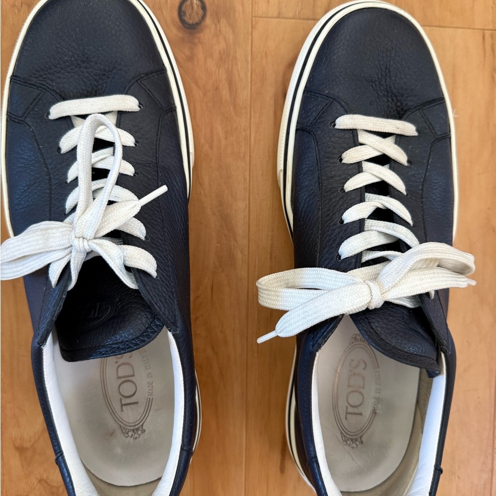 Tod's Dark Blue Sneakers with Cream Laces